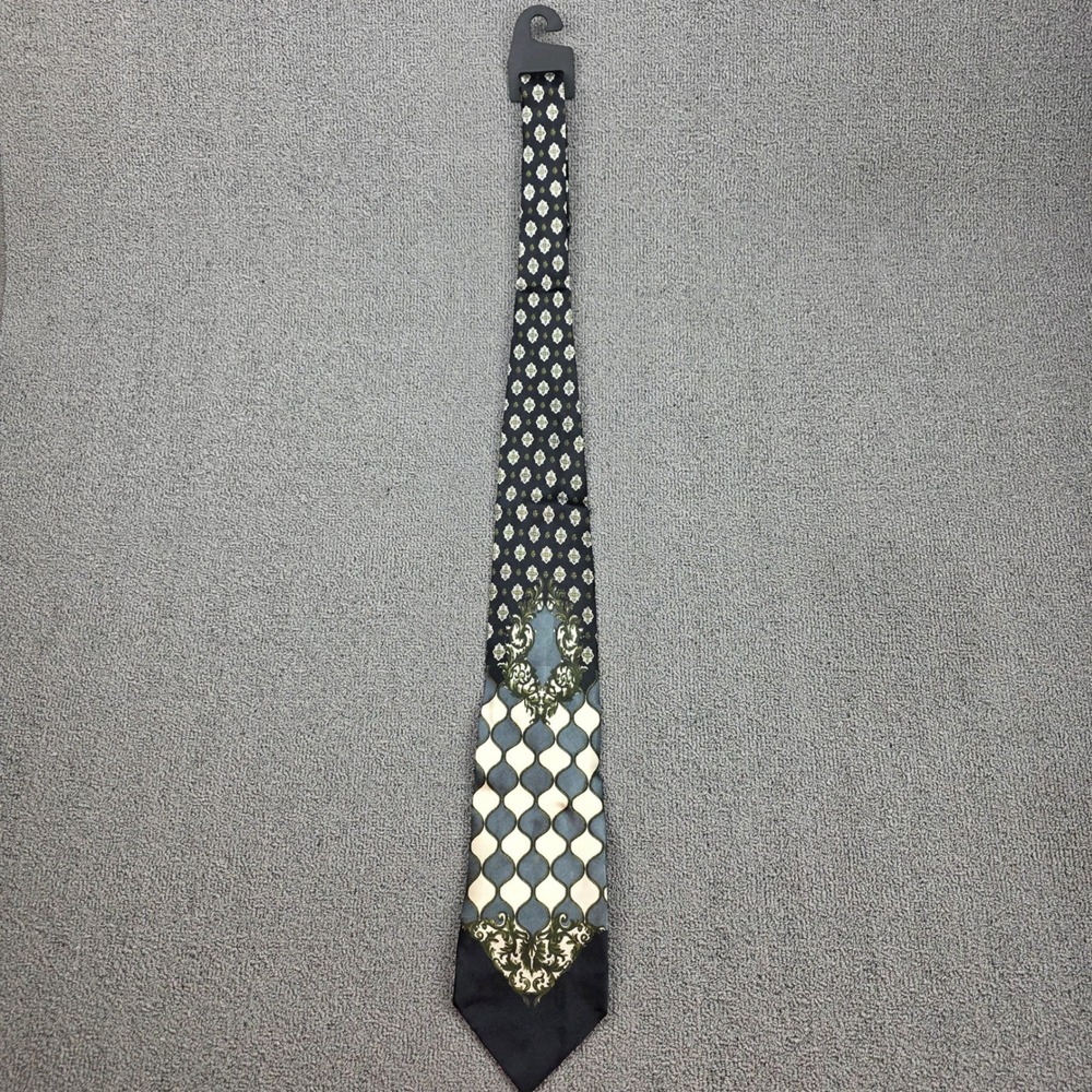 Georgio Gentelli Uomo Necktie Mens Black Baroque Medallion Silk Hand Made OS
